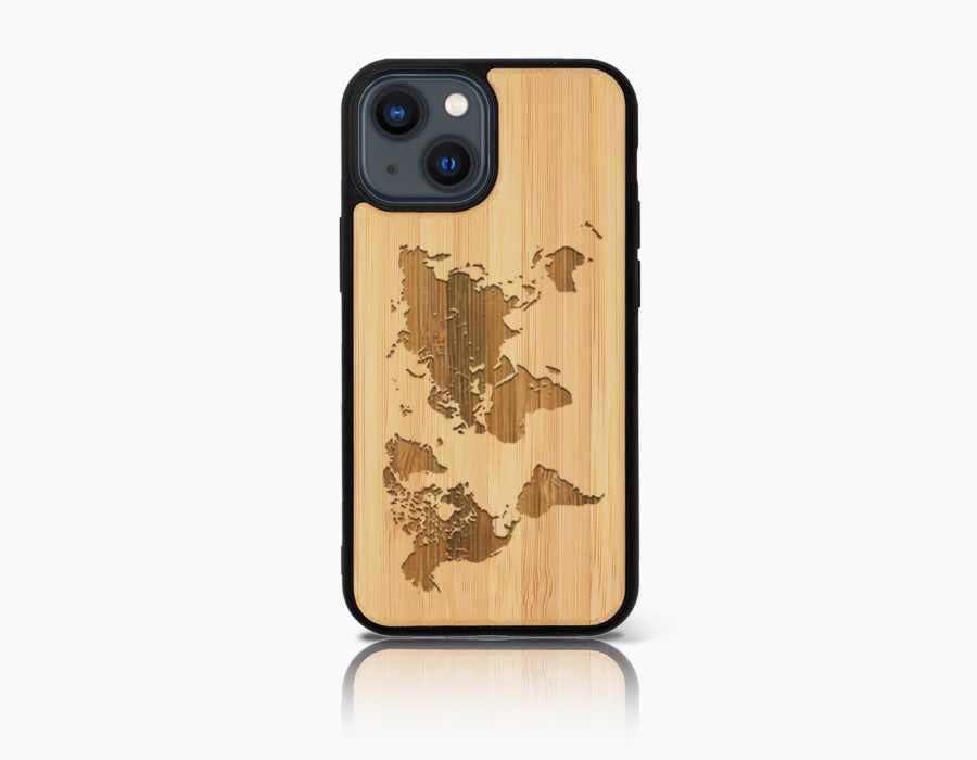 Coque bois-plastique WORLD iPhone 13 Mini